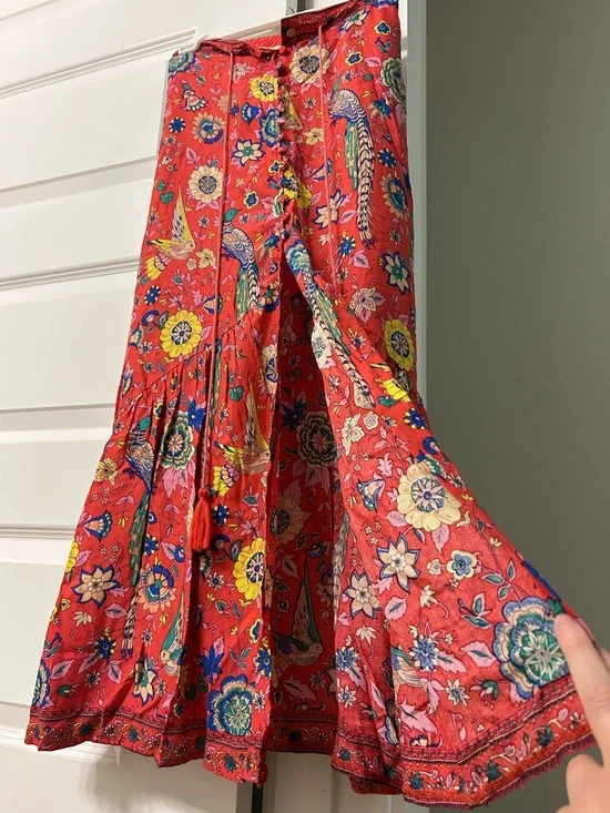 Mora Sz SML Red/Pink Floral Maxi Skirt with Bird - Picture 3 of 12